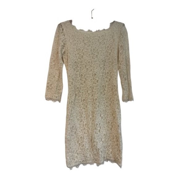 DVF Zarita Lace Dress Ivory Size 4 Open V Back Long Sleeve Cocktail Wedding USA - Picture 2 of 12